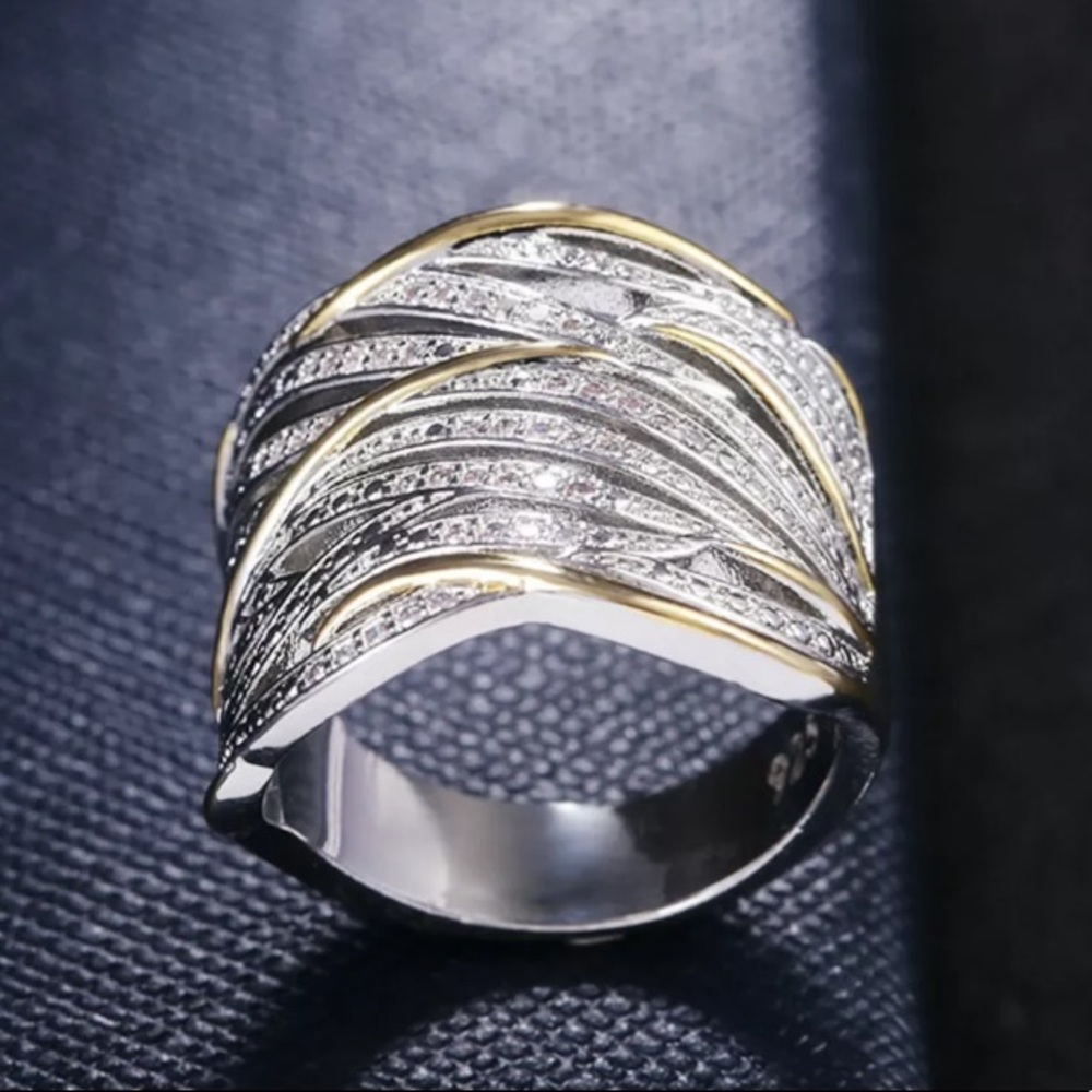 925 Sterling silver wide two-tone band - Picture 4 of 4